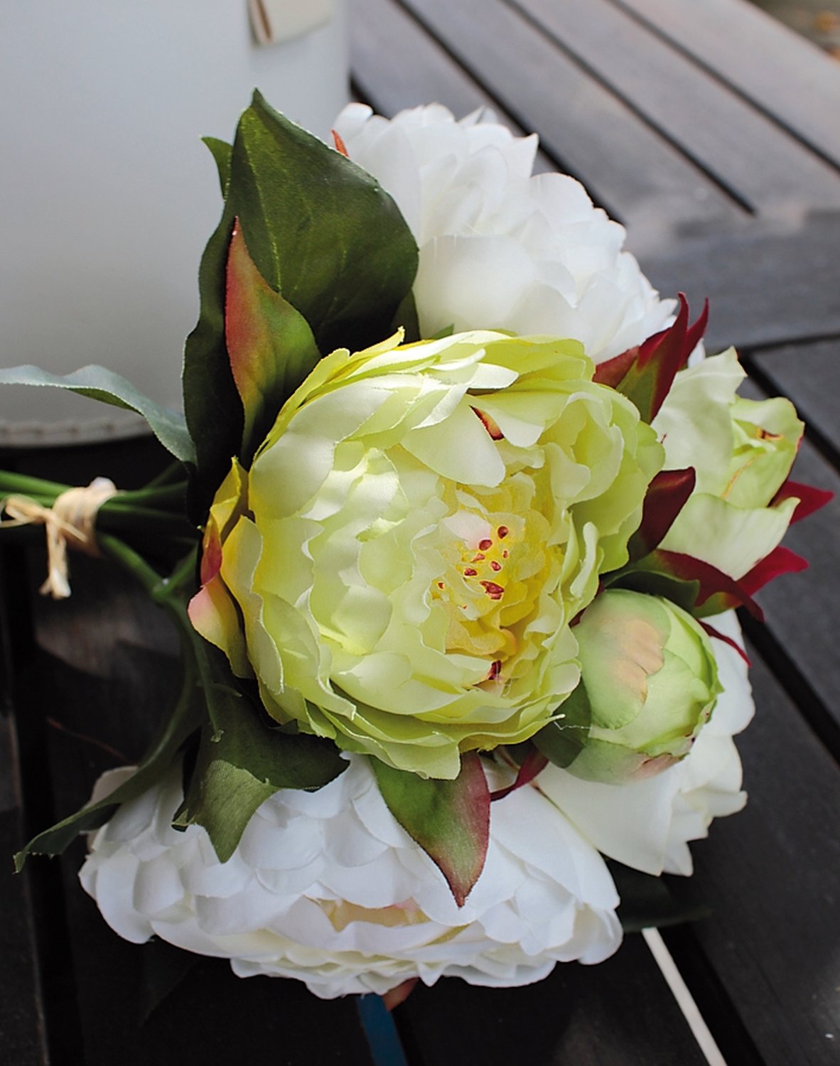 2618 708 a3 Пион шелковый, 6-кратный, 35 см, бело-зеленый H-andreas  - Вид №2