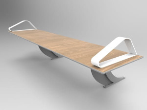 Стальная и деревянная скамья с подлокотниками без спинки