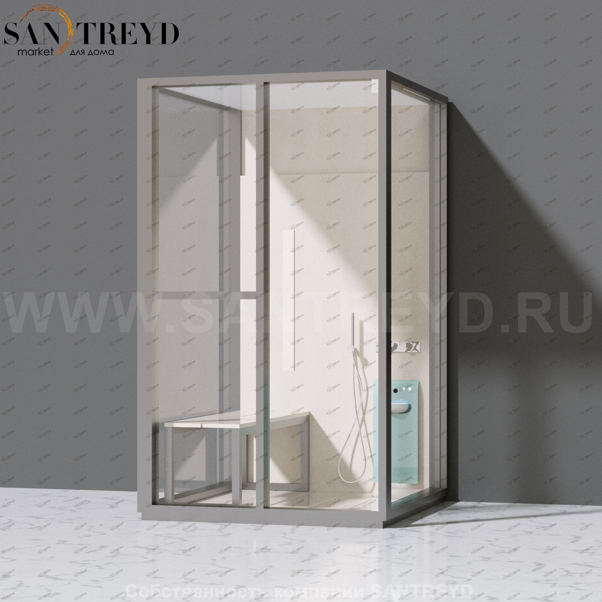 Effegibi H SMALL LO82010002 Комбинированная баня: хаммам и душ. Установка: к стене. Левая дверь. Мощность: 3 кВт макс. Размеры: длина 131 см, ширина 92 см. Отделка: матовый лакированный серый аллюминий и бежевый ламинат из керамогранита.