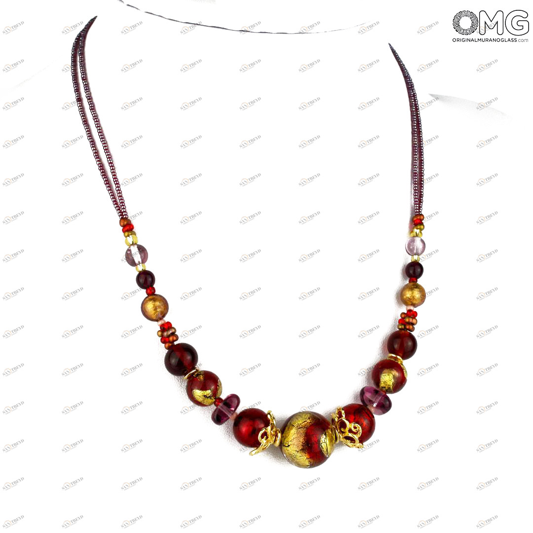 3316 ORIGINALMURANOGLASS Ожерелье Фульвия - с золотом - Original Murano Glass OMG 50 см 