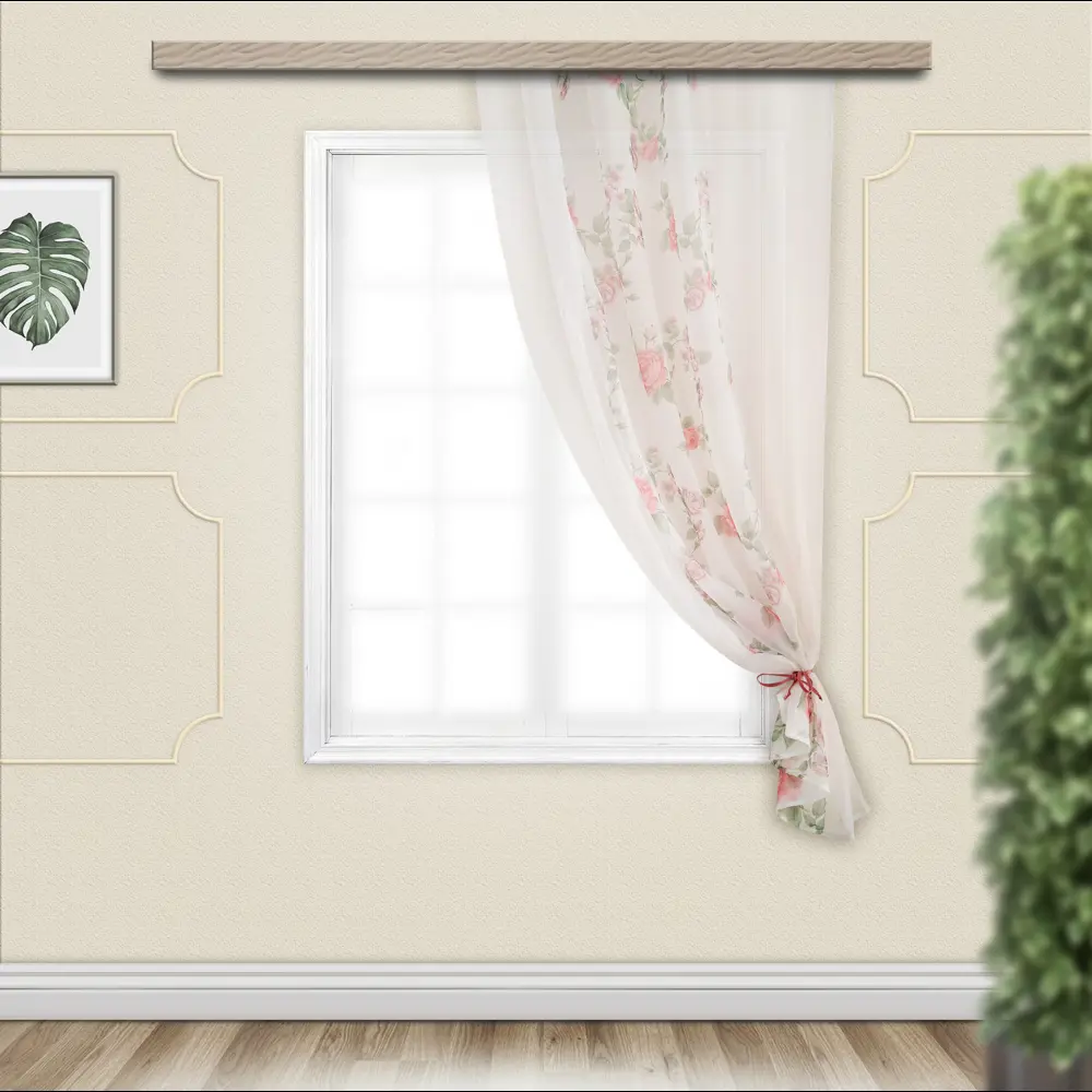 Тюль на ленте для кухни «Комби» 140x160 см цвет розовый/молочный WITERRA STLM-2084654 - Вид №2