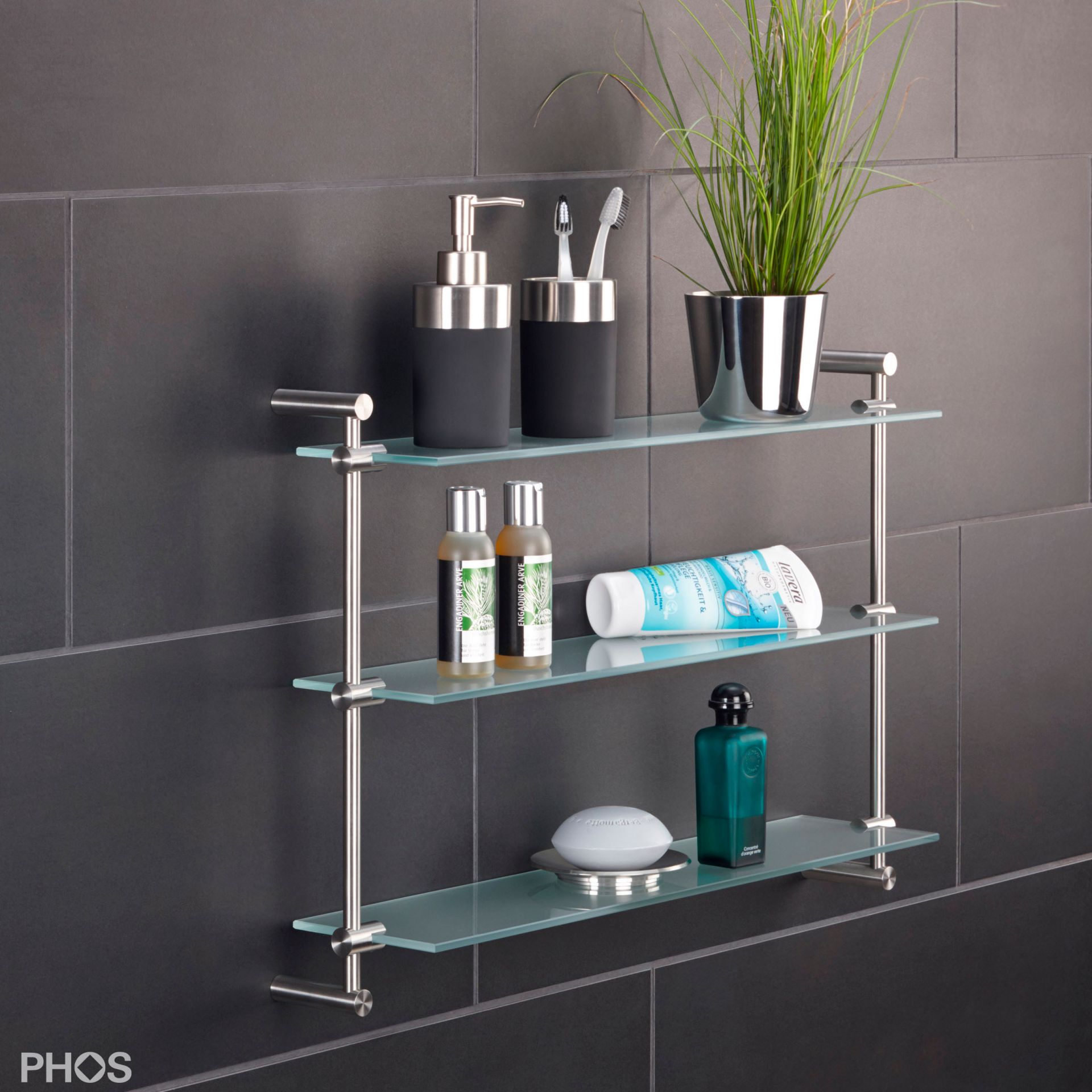 GR600-3-B Полка для ванной комнаты с 3 стеклянными полками PHOS  - Вид №1