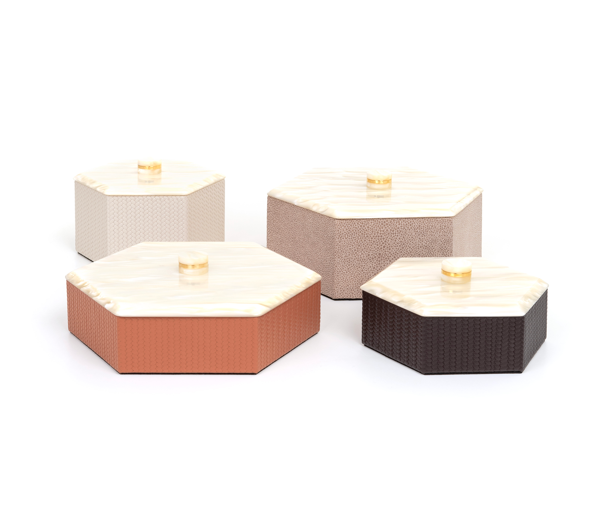 Шестиугольная шкатулка Kelly - 22x19XH8 см / тканая кожа_coffee Pinetti G1.1696.061.015 - Вид №4