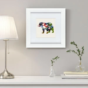 Картина в деревянной раме 35х35 см "Русская краса, медведь в цветах №2, 2016г" КАРТИНЫ В КВАРТИРУ  093741 Белый;коричневый;разноцветный