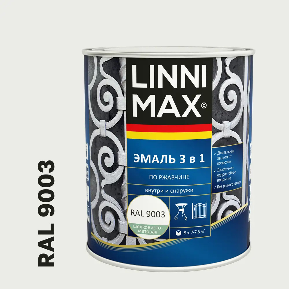 Грунт-эмаль по ржавчине 3 в 1 Linnimax цвет белый полуматовый 0.75 л STLM-2082635
