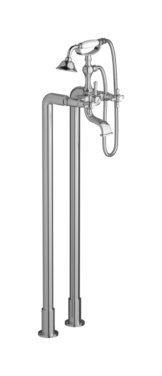 Напольный смеситель для ванны с 2 колоннами и душевым гарнитуром. WE ARE IB hr700ss Brushed Nickel Hermes