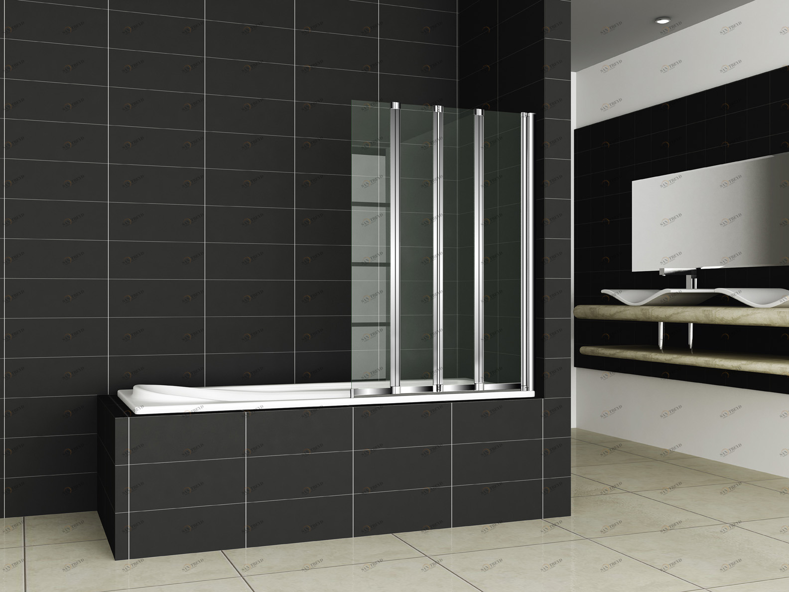 PRATICO-V-4-100/140-C-Cr Душевое ограждения на борт вынны Cezares Китай