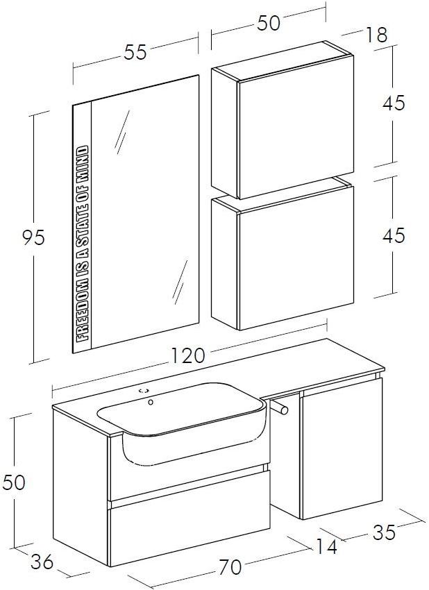 LEGNOBAGNO Мебель для умывальника одинарная подвесная из hpl с дверцами Freedom lineare sun-id-1481109 - Вид №2