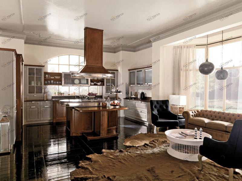 Martini Interiors Кухня из лакированного орехового дерева на заказ с островом Convivio sun-id-1406993