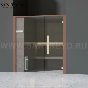 Effegibi ONEFILO H LO61030010 Хаммам. Установка: в нишу. Левая дверь. Мощность: 4,5 кВт макс. Размеры: длина 214 см, ширина 171 см. Отделка: матовый лакированный коричневый аллюминий и темный ламинат из керамогранита.