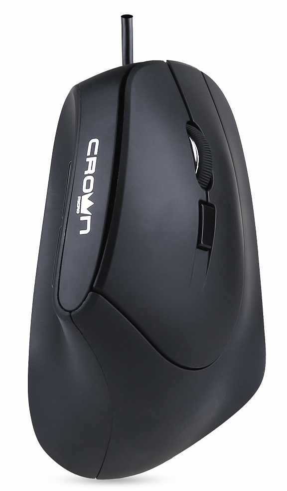 CMM-960 Health Мышь проводная usb (black, вертикальная (профилактика туннельного синдрома) , soft-touch; 6 кнопок;1000/1600 dpi; led индикатор; длина провода: 1.8м; usb ,plug & play) Crown Santreyd 