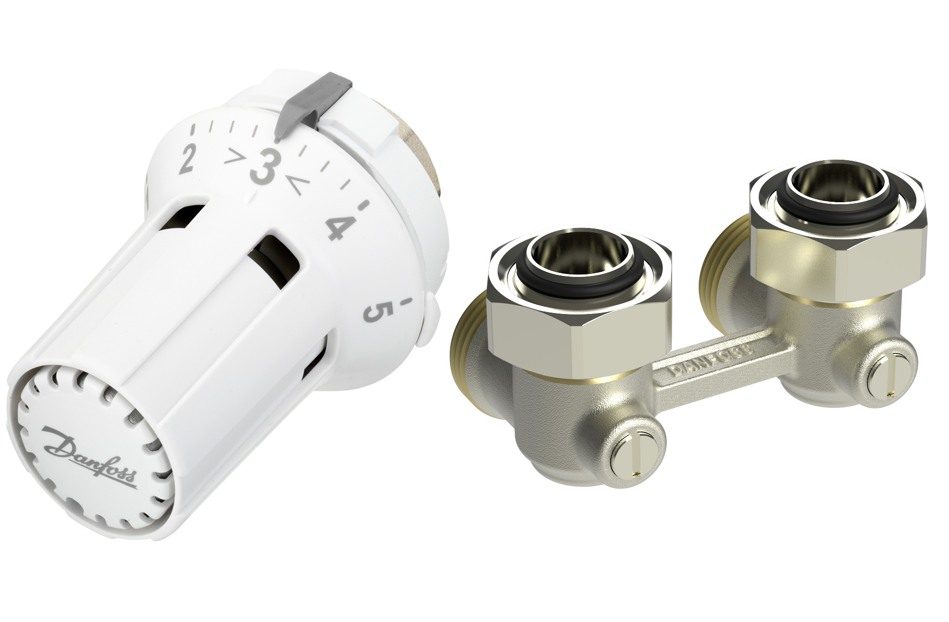 Danfoss Комплект RLV-KB/RTRW-K для радиаторов с нижним подключением (М30 х 1,5) RLV-KB 20 + RTRW-K, 3/4 Угловой 013G7235  - Вид №1