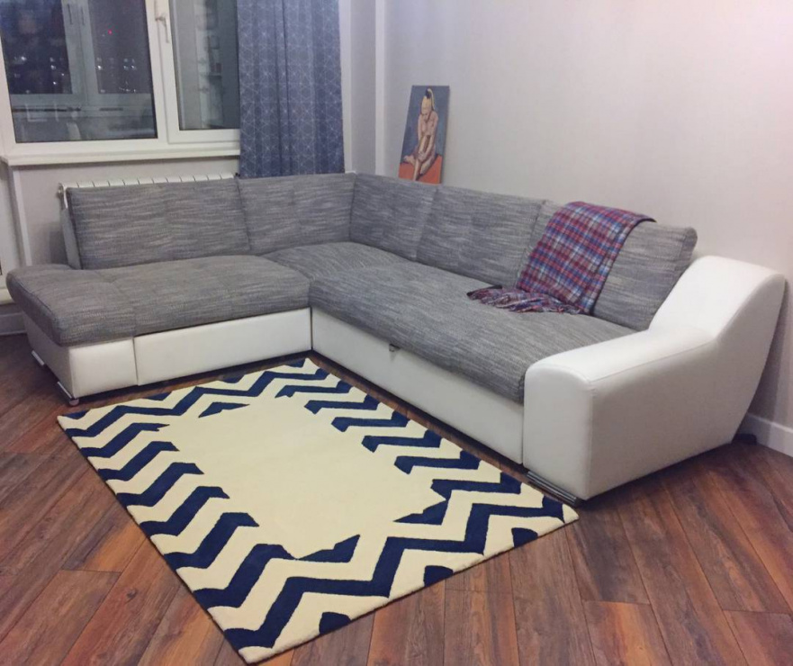 Ковер Zig Zag синий с квадратом 120х180 DOLLY CAPRETS ДИЗАЙНЕРСКИЕ, ЗИГ ЗАГ 015184 Белый;синий  - Вид №2