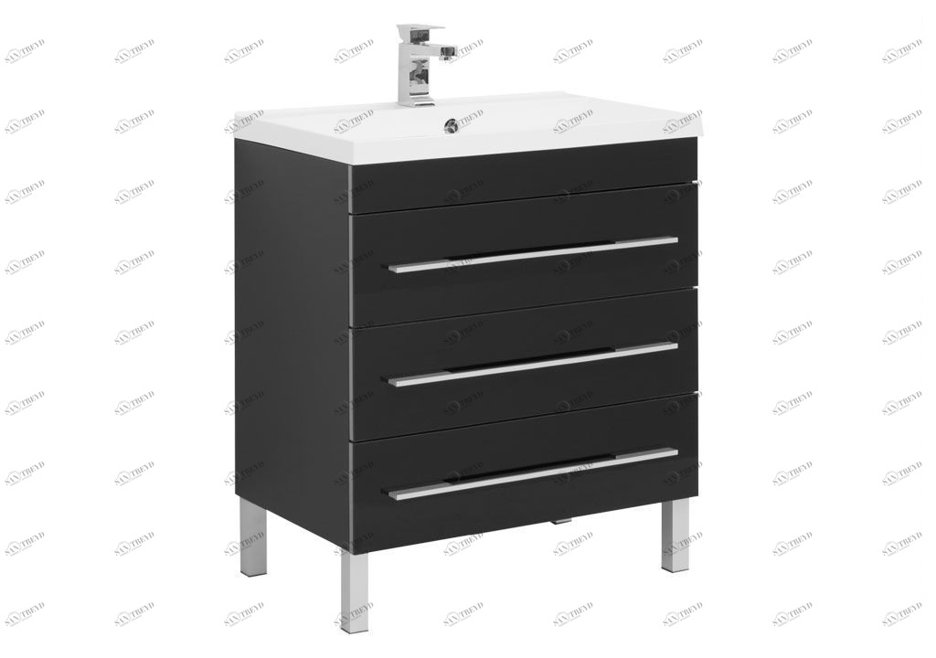Тумба с раковиной Aquanet Верона NEW 75 черный (напольная 3 ящика) 0017847400204118