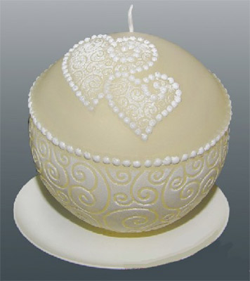 0524 Свеча шар № 1 8 см 230 г "Два сердца" белый Омский Свечной 