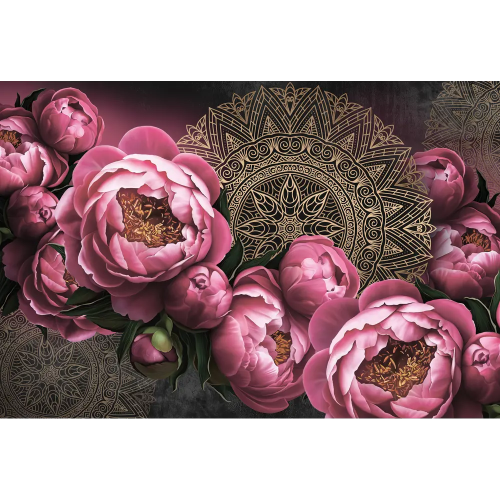 Фотообои Мандала в пионах флизелиновые, 400x270 см, L13-208 FBRUSH 3D FLIZART STLM-2138639