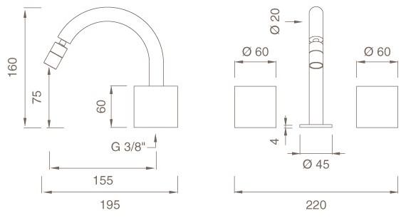 Ceadesign Смеситель на 3 отверстия с регулируемым изливом Opus Ops 16 - Вид №1