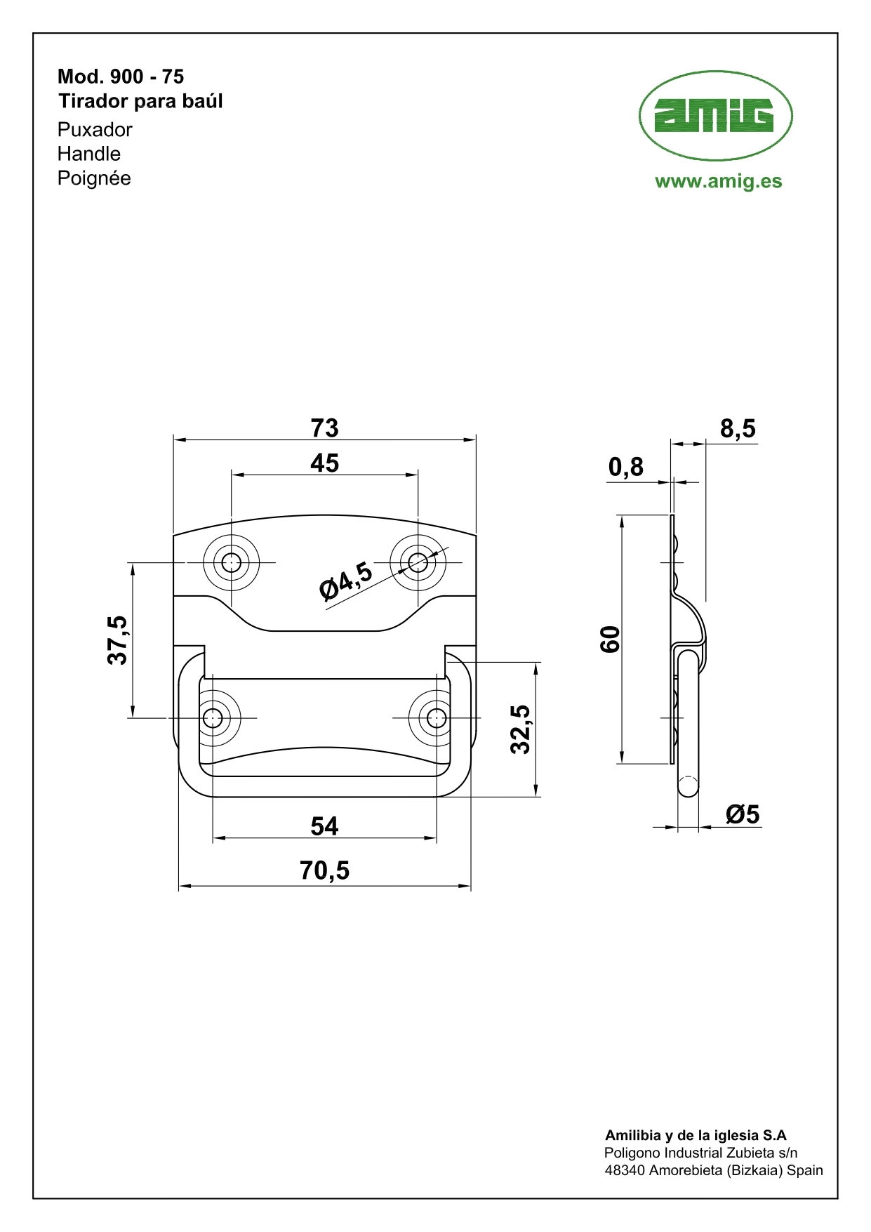 17743521 Ручка для баула 10403 900-3 металл цвет чёрный STLM-0008530 AMIG  - Вид №1