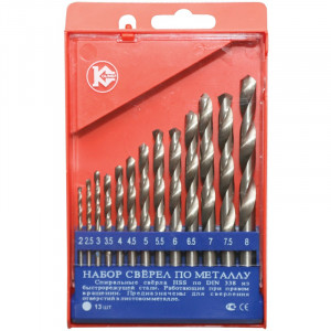 2855 Калибр Набор сверл по металлу 13шт.,2-8 мм, бел.,плоск.