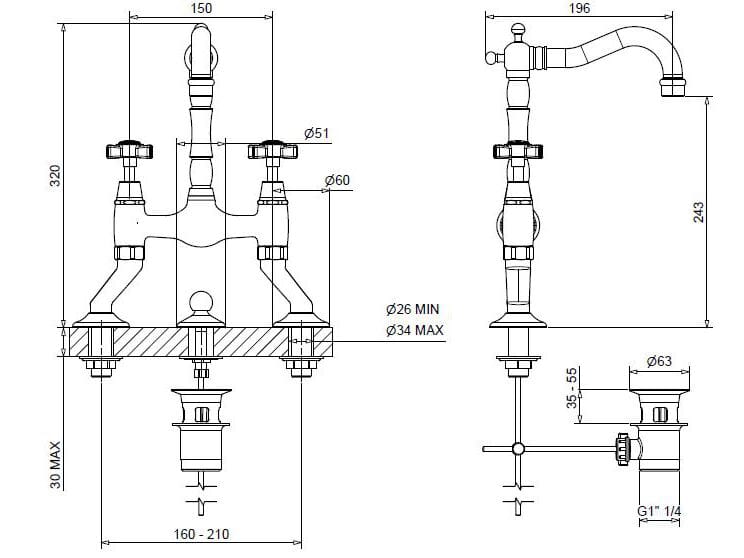 Смеситель для раковины из хромированной латуни Bugnatese PRINCETON ARCH-00048130 - Вид №2