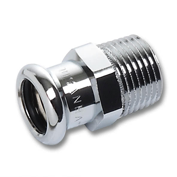 116243G1538 SANHA 16243G пресс-фитинг, бронза, ниппель перех.ВПр-НР,хром 15x3/8 мм  - Вид №1