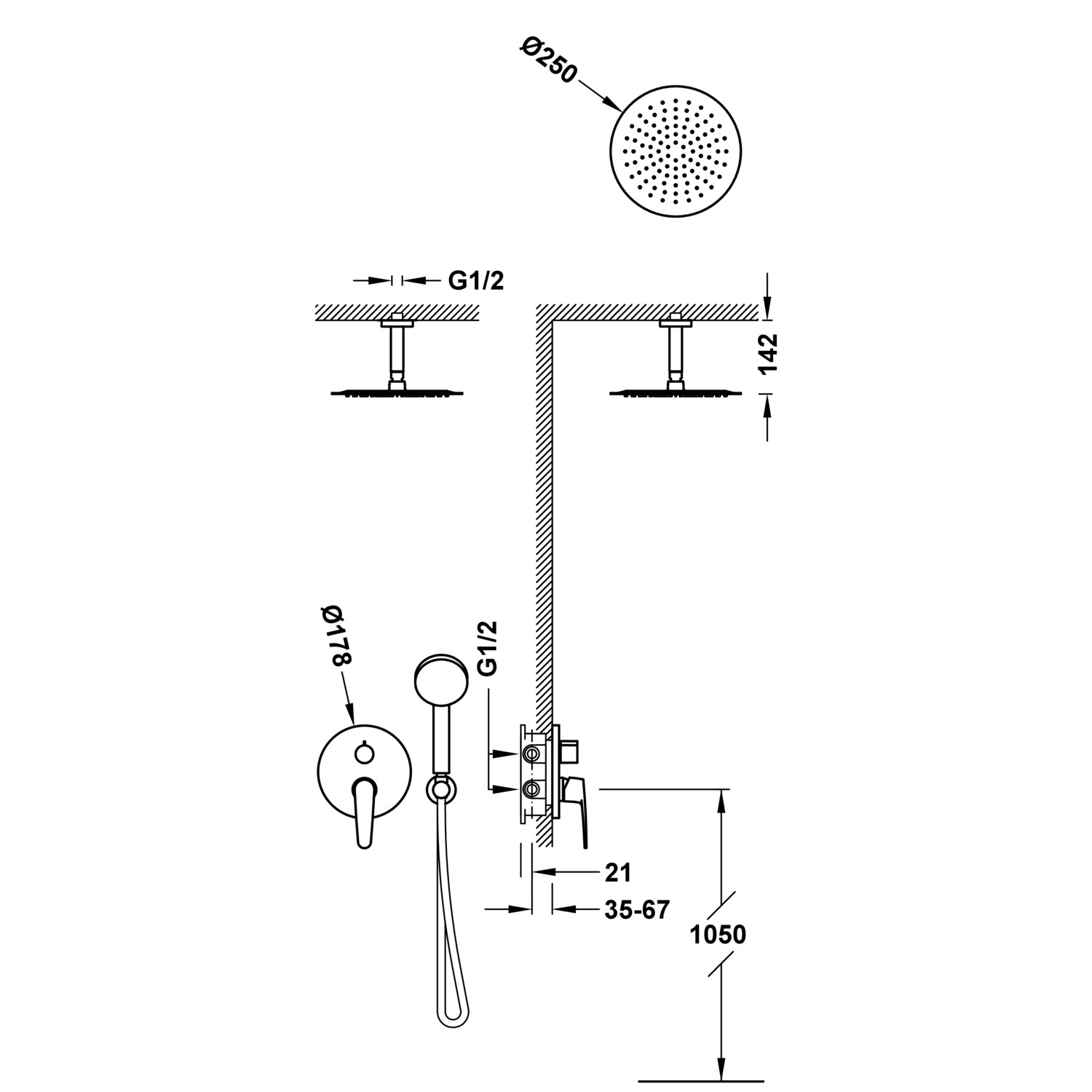 ПЛОСКИЙ двухходовой скрытый смеситель для душа с одной ручкой Rapid-box -20428003 TRES  - Вид №1