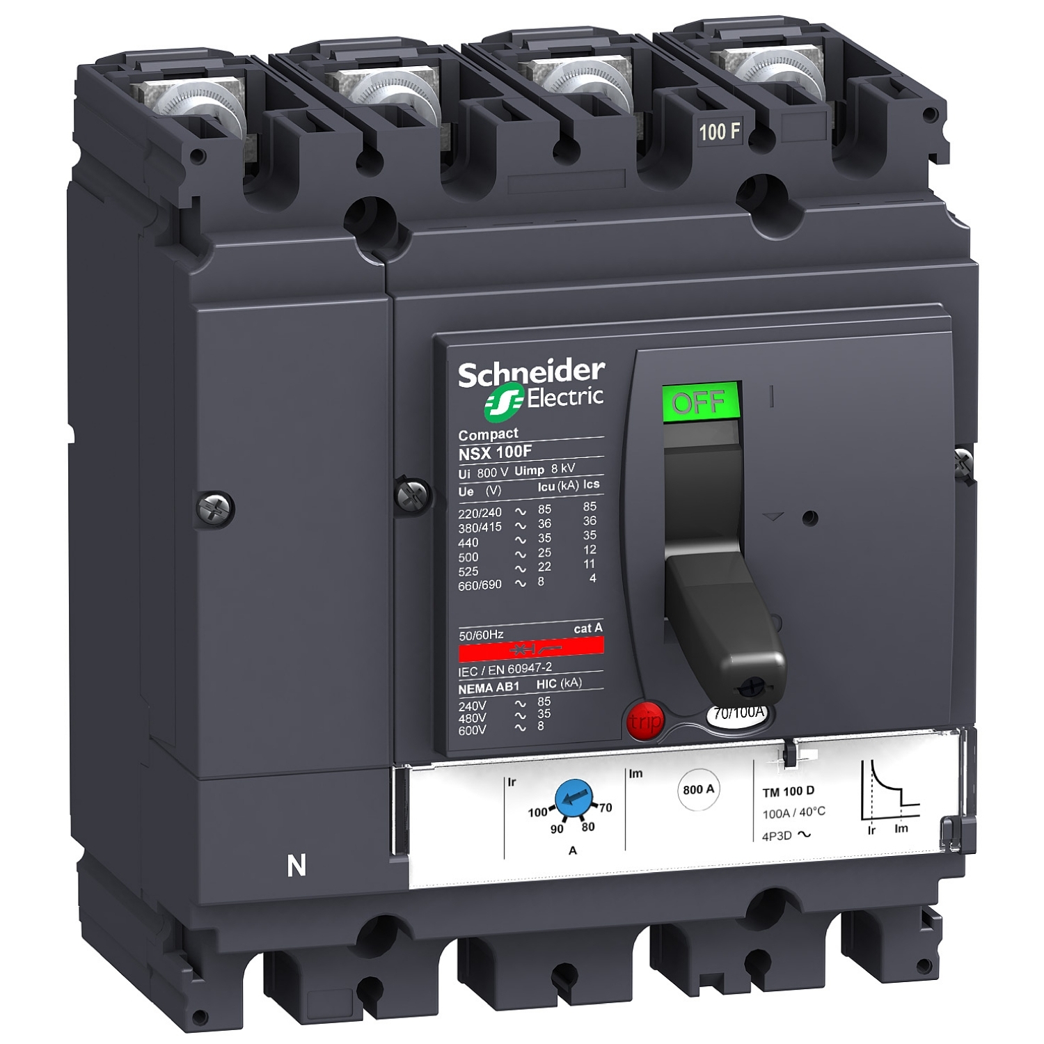 LV429651 Силовой автомат NSX 100, TM, 36кА, 4P, 80А Schneider Electric Compact 