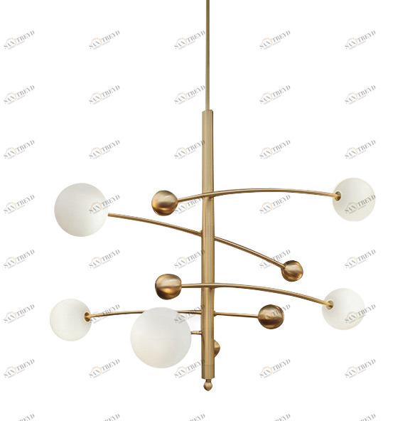 Светильник подвесной на 5 ламп 90х90 см латунь Globe Mobile 10215P/5 DELIGHT COLLECTION ДИЗАЙНЕРСКИЕ 00-3883135 Золото;прозрачный 