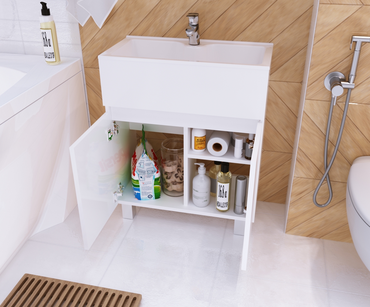 У83301 Тумба с раковиной Mira 60Н 2д. Белый глянец 1 Marka MIRA - Вид №3