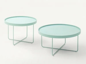 Paola Lenti Круглый журнальный столик из стали и дерева с подносом  B145b/b145f