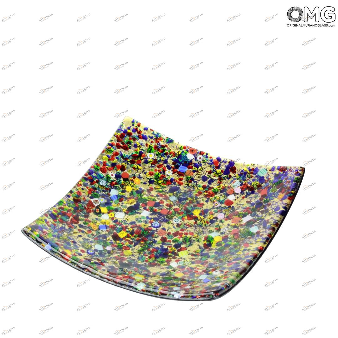 342 ORIGINALMURANOGLASS Квадратное блюдце - Карнавал Муррин - муранское стекло OMG 10 см 