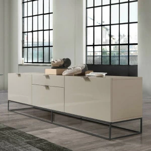 Тумба под телевизор длинная с черными металлическими ножками кремовая от Angel Cerda ANGEL CERDA  00-3865653 Бежевый