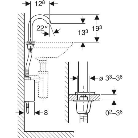 116.167.21.1 Смеситель для раковины Geberit Piave, вертикальный монтаж, питание от сети, с функциональным блоком для наружного монтажа Geberit  - Вид №3