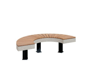 Изогнутая скамейка из бетона и дерева без спинки