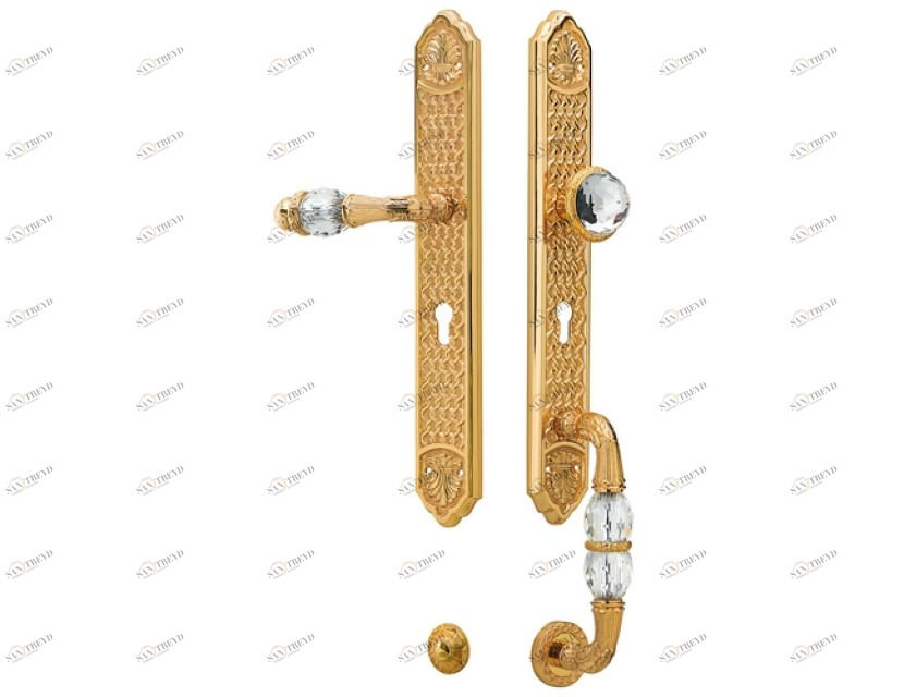 0J3007.SZ85.01 Комплект для входной двери с каплевидным вырезом из кристаллов swarovski, европрофиль 85мм Золото 24К Mestre 
