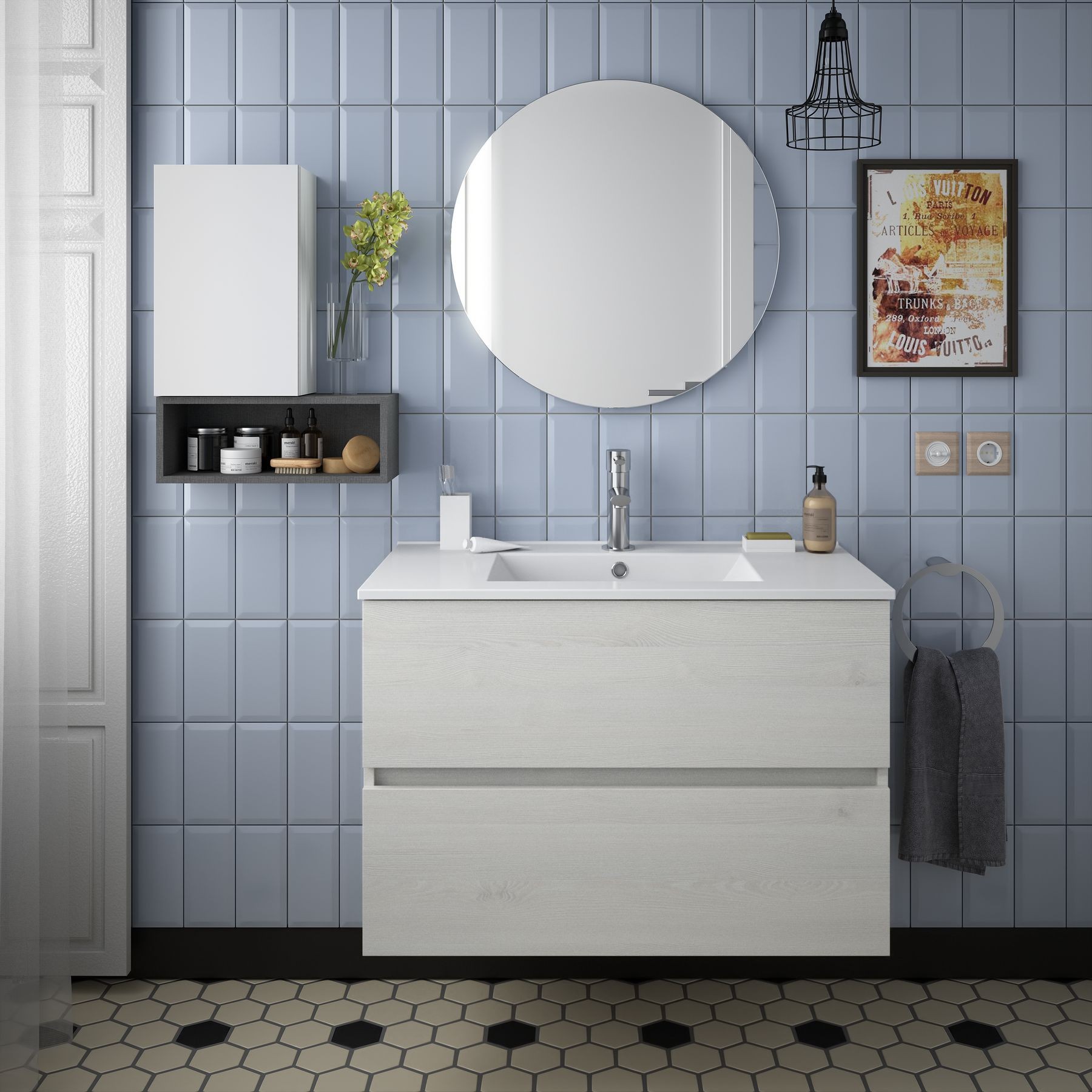23325 SALGAR Мебель для умывальника FUSSION LINE 800 SBIANCATO с 2 ящиками 797 x 540 x 450 мм Sbiancato