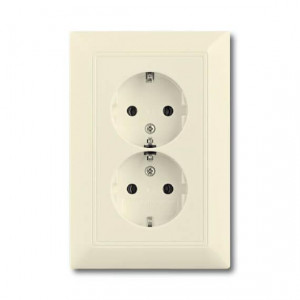 Розетка двойная ABB Basic55 Schuko с/з 16A 250V со шторками безвинтовой зажим слоновая кость 2CKA002021A0379