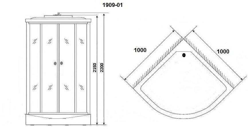 Душевая кабина NG-1909-01 (1000х1000х2200) высокий поддон(48см) стекло ТОНИРОВАННОЕ Niagara Ultra 19090134 - Вид №1