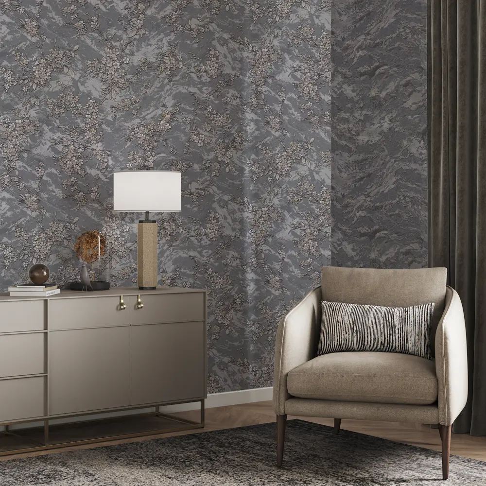 Обои флизелиновые Palitra Planet Lili темно-серые с текстурным рельефом 89373827 STLM-0819922 - Вид №3