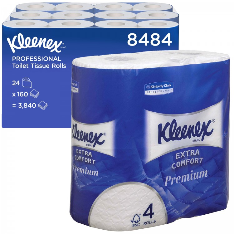 8484 Kimberly Clark Туалетная бумага рулонная Kimberly-Clark Kleenex Premium Extra Comfort 8484 4-слойная 24 рулона по 19,2 м 