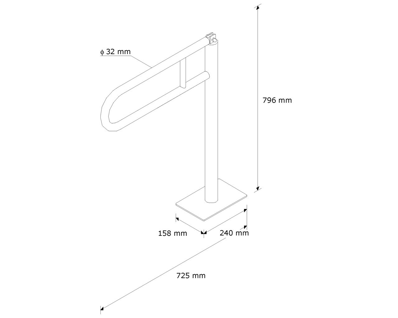 TPC11 ИЗОГНУТЫЙ ПОРУЧНИК 600 ММ, КРЕПЛЕННЫЙ К ПОЛУ Merida  - Вид №1