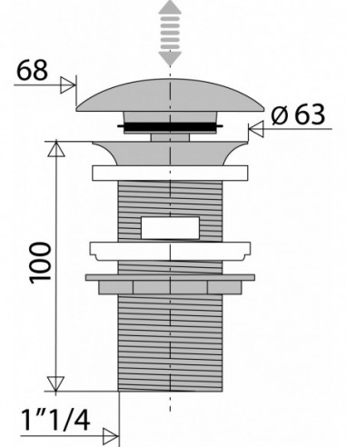 123100 000 00  Слив для умывальника с переливом, двустворчатый клапан, h. 100 мм, хром Valentin Хром  - Вид №2