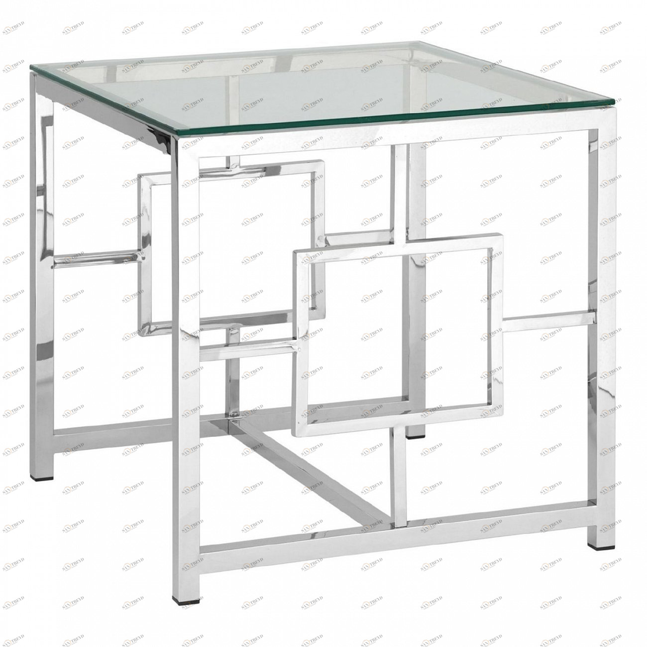 Журнальный столик стеклянный прозрачный с основанием серебро 55х55 см "Бруклин" STOOL GROUP  00-3881912 Серебро 