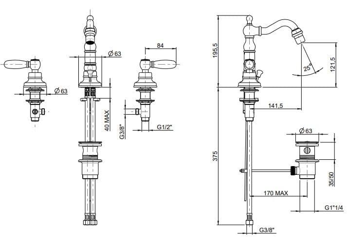 Смеситель для биде с 3 отверстиями Rubinetterie Frattini Lybra M Style ARCH-00114995 - Вид №3