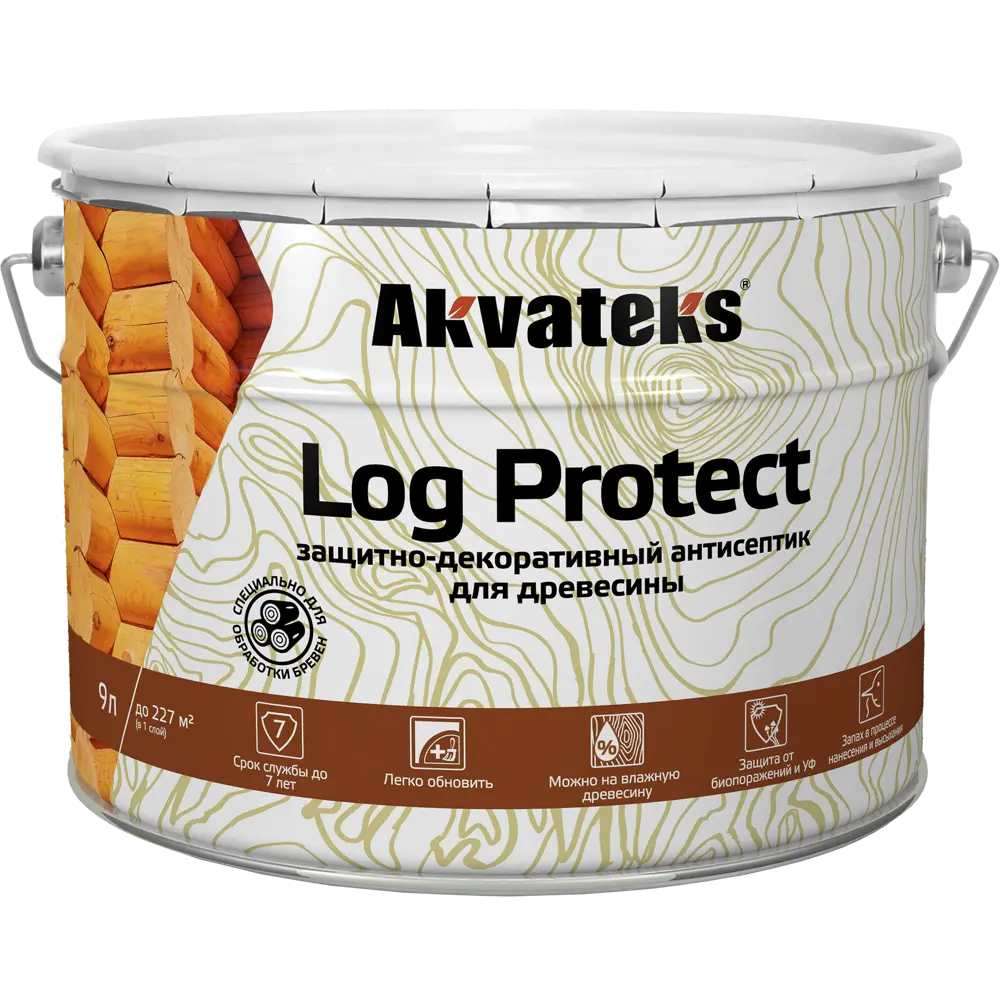 АКВАТЕКС LOG Protect - защитно-декоративный антисептик для древесины 9 л 86364512 STLM-0068156 - Вид №1
