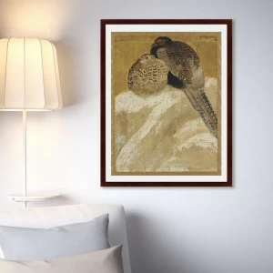 Картина: Два фазана на заснеженном берегу, Япония, 18 век КАРТИНЫ В КВАРТИРУ  093636 Разноцветный