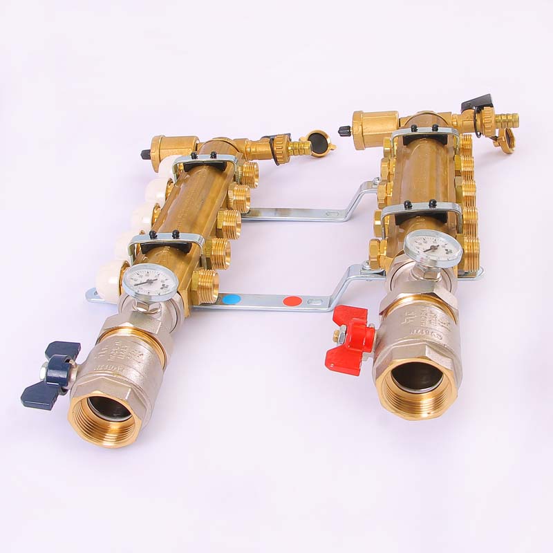 Коллекторная группа с кронштейнами, регулировочными и термостатическими вентилями TIEMME 1"1/4-3/4"EK 5 выходов 3870133 - Вид №3