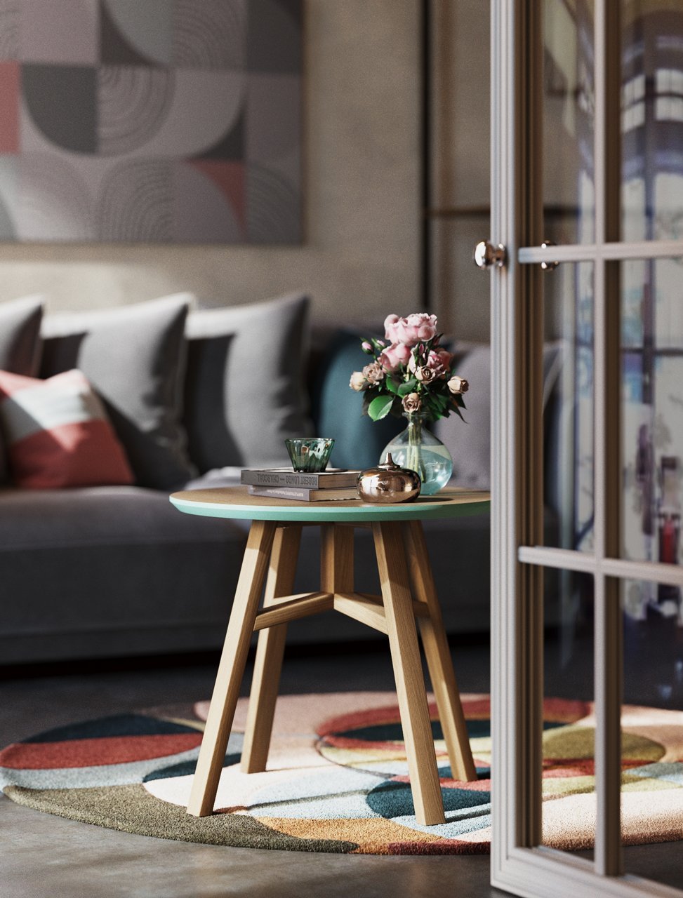 Приставной столик круглый темный дуб, морская волна 55 см Mack THE IDEA  210065 Коричневый  - Вид №2