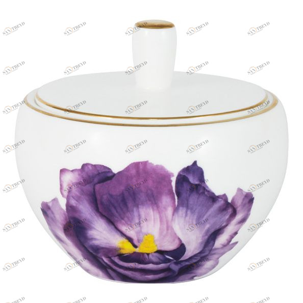 Сахарница фарфоровая белая с фиолетовым в подарочной упаковке Iris JULIA VYSOTSKAYA FLOWERS 00-3946591 Белый;фиолетовый