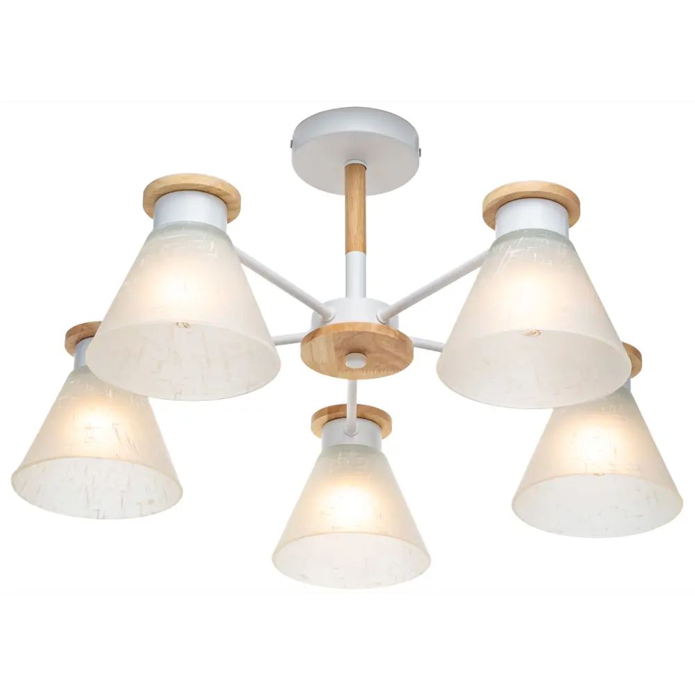 Люстра на штанге Kles, 5 ламп, 15 м², цвет белый/дерево LAMPLANDIA STLM-2071881 - Вид №3